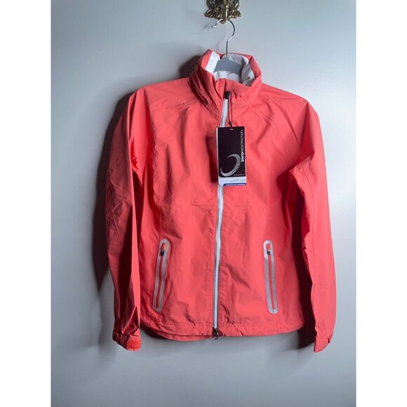 NEW Zero Restriction Olivia Hooded Rain Jacket Golf Orange Size XS Zip UP $250 - Picture 2 of 6